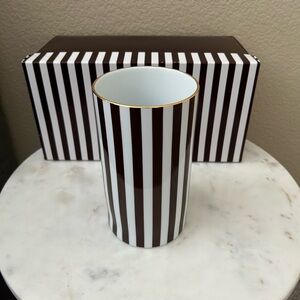 *NWT* Henri bendel Brown & White Striped Ceramic Vase w/Gold Rim, Collector’s